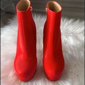 Faux red leather boots